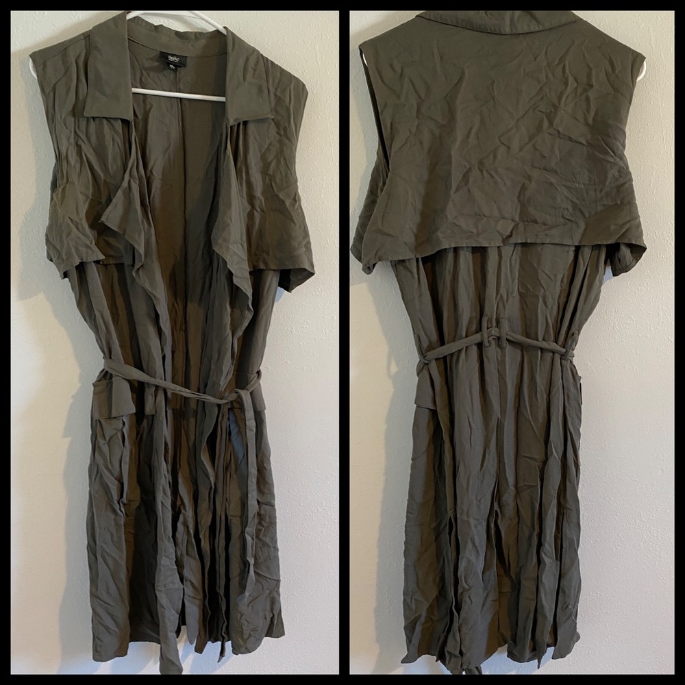 Olive duster vest with removable belt tie waist - XL
